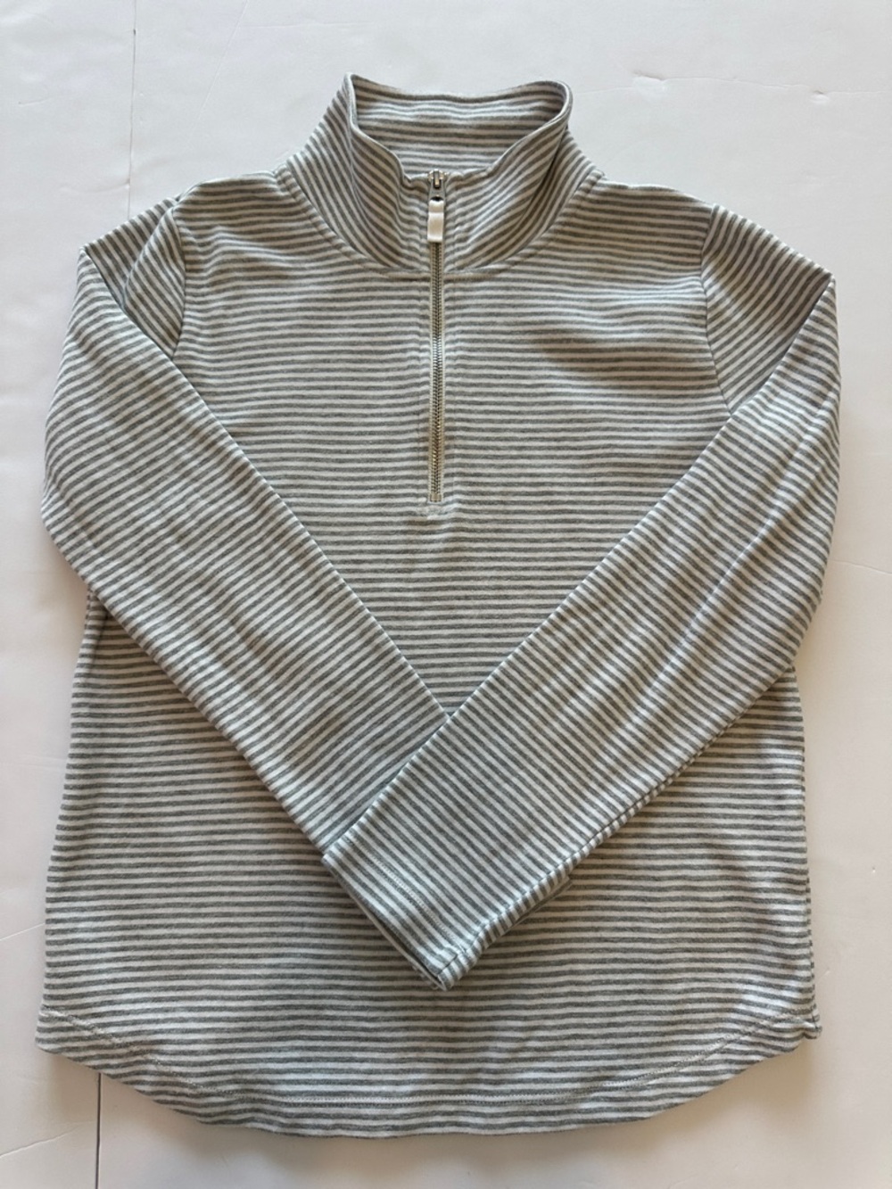 J.Crew XS Striped Half-Zip Pullover in Light Gray and White